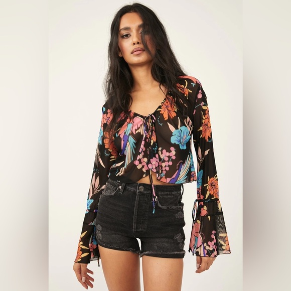 FREE PEOPLE WOMEN’S OF PARADISE TOP BLACK COMBO-SIZE X-SMALL - Picture 9 of 16